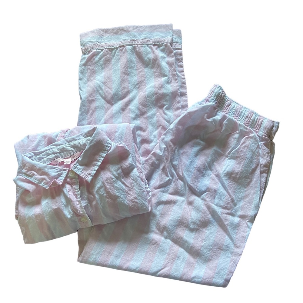 NWOT Set of Victoria’s Secret VS Pink White Stripe Pajamas Small